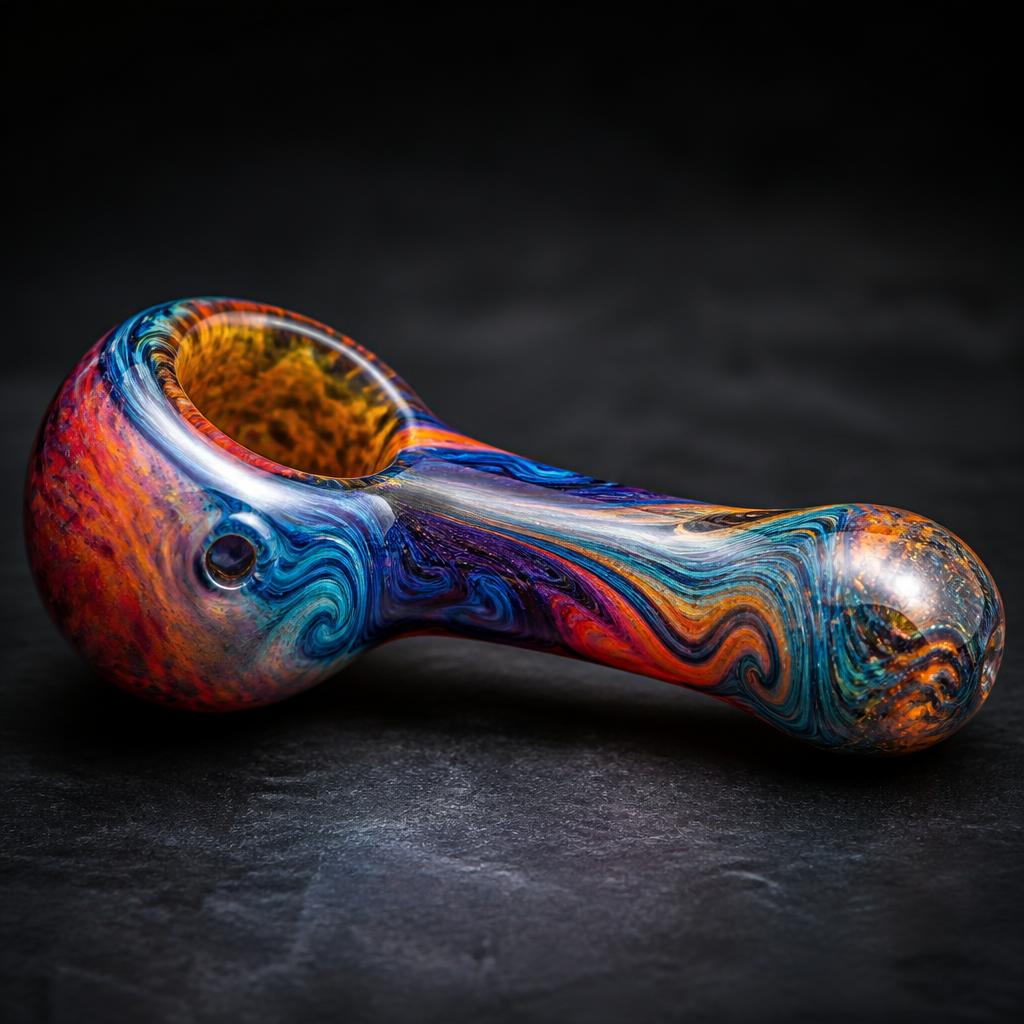 Hand-blown glass spoons and tobacco pipes